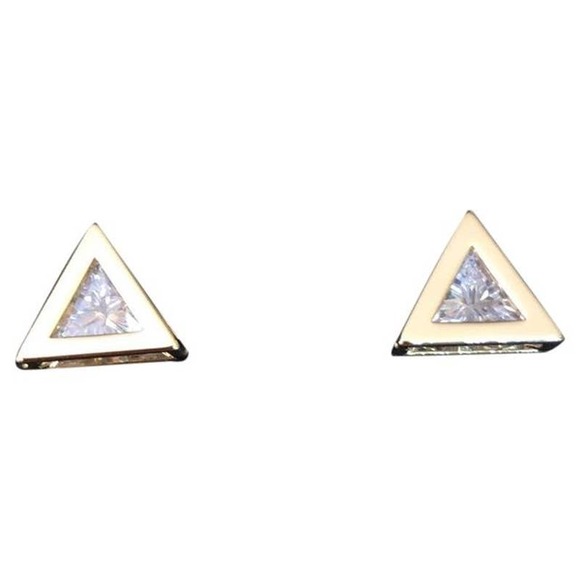 New Vince Camuto Crystal Triangle Cage Post Earrings Gold Clear Tension Backs CZ - Picture 1 of 4